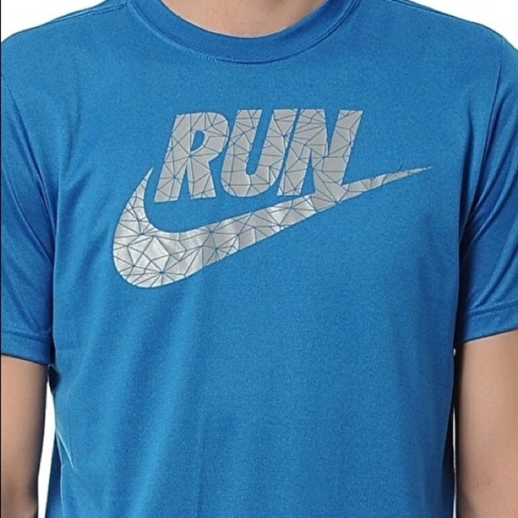 NIKE DRI-FIT Run Legend Swoosh Blue & Silver Logo Graphic Tee Short Sleeve XL - Picture 11 of 11